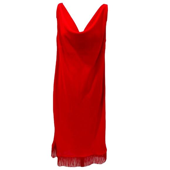 Vintage Express Cowl Draped Neckline Fringe Hem Midi Gown - Picture 1 of 9